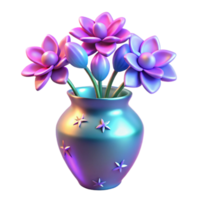 magnificent rustic 3D Render of Iridescent Flowers in Vase 4K png