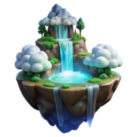 extraordinary artistic Enchanted Waterfall Island 3D Render high resolution png