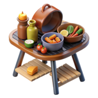 3D Render of Rustic Table with Vegetables, Cheese, and Condiments png