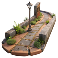 Curved Stone Path with Lamp and Greenery png