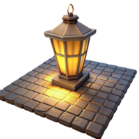 beautiful rustic Glowing Lantern on Cobblestone 3D Render premium png