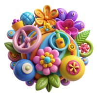 Whimsical 3D Render Colorful Flowers, Shapes Objects png