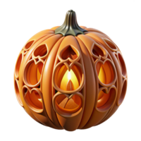 Intricate Carved Pumpkin Lantern with Candlelight png