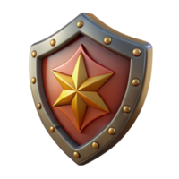 impressive abstract 3D Render of a Red and Gold Shield with a Star 4K png