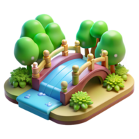 dramatic rustic 3D Render of Cute Cartoon Bridge in Park authentic png