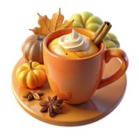 Autumn Spice Latte with Whipped Cream and Pumpkins png
