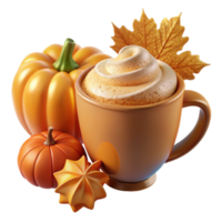 Autumn Spice Latte with Pumpkins Fall Leaves png