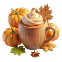 Pumpkin Spice Latte with Whipped Cream and Autumn Leaves png