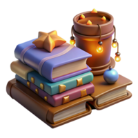 vibrant minimalist 3D Render Stack of Books with Candle Illustration high quality png