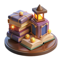 extraordinary minimalist 3D Render Stack of Books with Lantern Illustration high quality png