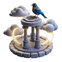3D Render Bird on Ancient Columns with Clouds png