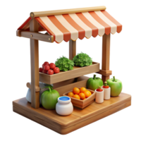 extraordinary artistic 3D Render of a Wooden Fruit and Vegetable Stand high quality png