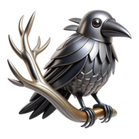 Metallic Raven on Antler Branch 3D Render png