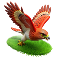 Red Hawk in Flight 3D Render of Bird on Grass png