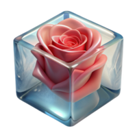 serene vintage 3D Render of a Pink Rose in a Glass Cube 4K png