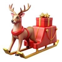 Reindeer Sleigh with Gift Festive 3D Render png