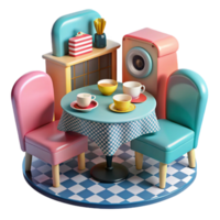 Retro Diner Scene Table, Chairs, and Teacups png