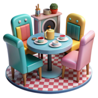 Retro Diner Table Setting 3D Render of a Cute Tea Party png