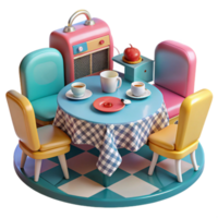 Retro Diner Table Scene 3D Render of a Charming Cafe Setting png