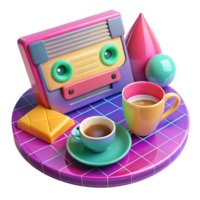 Retro Cassette Coffee A 3D Render of 80s Nostalgia png