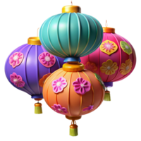 dramatic artistic Colorful 3D Render of Festive Lanterns high quality png
