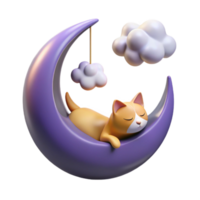magnificent modern 3D Render Sleeping Cat on Crescent Moon Illustration high resolution png