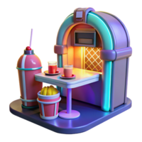 Retro Jukebox Diner 3D Render of a Vintage-Style Cafe png
