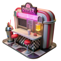 Retro Diner 3D Model Checkered Floor, Neon Lights, 50s Style png