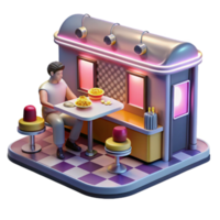 Retro Diner 3D Render of a Person Enjoying a Meal png