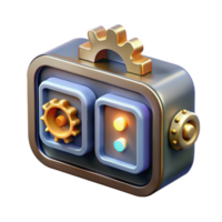 3D Render of Retro Control Panel with Gears and Lights png