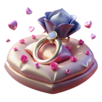 stunning vintage 3D Render Romantic Ring on Heart Pillow high resolution png