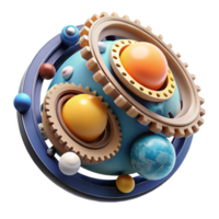 Abstract Planetary Gear System 3D Render of Interlocking Orbits png