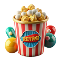 Retro Popcorn Bucket A Nostalgic 3D Render png
