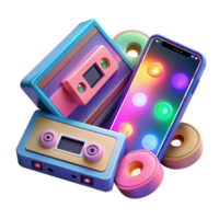 Retro Tech Meets Modern Mobile A Colorful 3D Render png