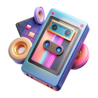 Retro Cassette Tape 3D Render Nostalgic Design with Colorful Geometric Shapes png