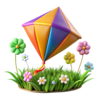 serene rustic Colorful Kite in 3D Cartoon Style professional png