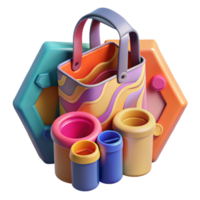 Colorful 3D Render Wavy Patterned Tote Bag with Containers png
