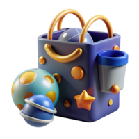 3D Render of Playful Gift Bag with Planets and Star png