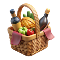 elegant artistic 3D Render Picnic Basket with Fruits and Drinks professional png