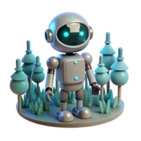 Cute Robot in a Forest Scene 3D Render png