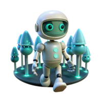 Robot Exploring Glowing Mushroom Forest png