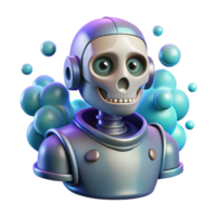 3D Render of a Robot Skull with Bubbles png