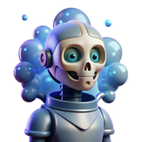 3D Render of a Cute Robotic Skull in Armor png