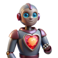 Heart-Shaped Robot 3D Render of Friendly AI png