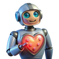 Friendly Robot with Heart 3D Render png