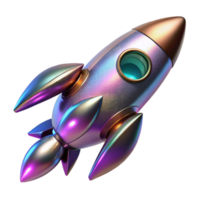 Iridescent Rocket 3D Render of a Colorful Spaceship png