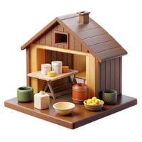 3D Render of a Wooden Potting Shed with Ceramics png