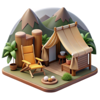 Serene Mountaintop Camping Relaxation 3D Render png
