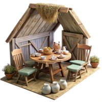 Rustic Wooden Table Setting in a Hayloft png