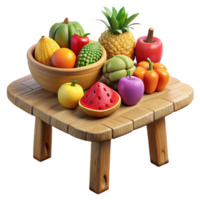 Wooden Table with Assorted Fruits and Vegetables png